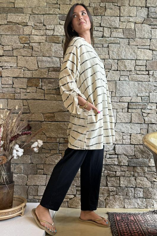 Porto Button Back Breton Tunic Sandstone 